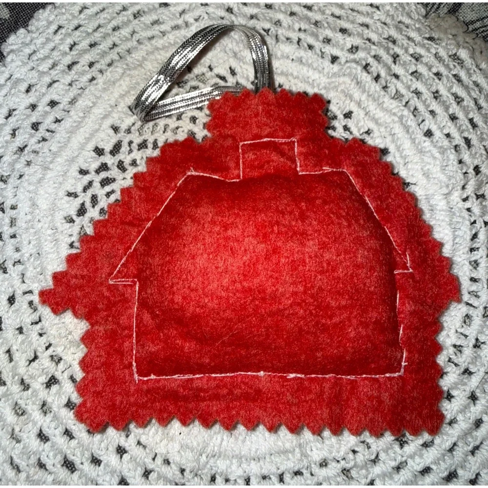 Handmade Embroidered Felt‎ House Ornament Floral Cottagecore Red White Christmas